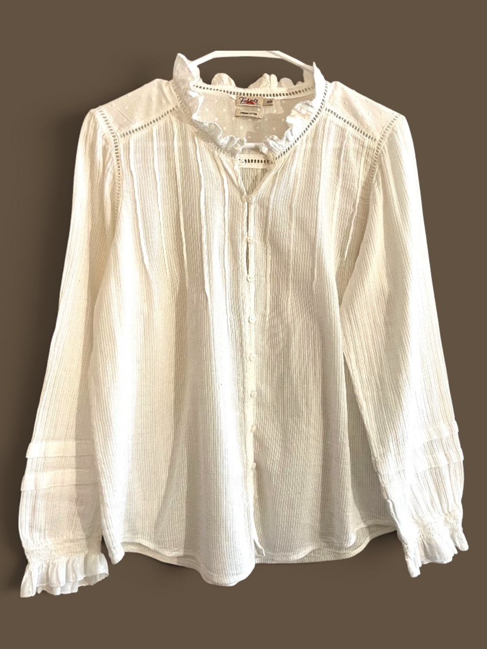 Faherty Organic Cotton White Willa Peasant Blouse Size M